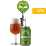 bild på ölglas, burk Amarillo och tapptorn