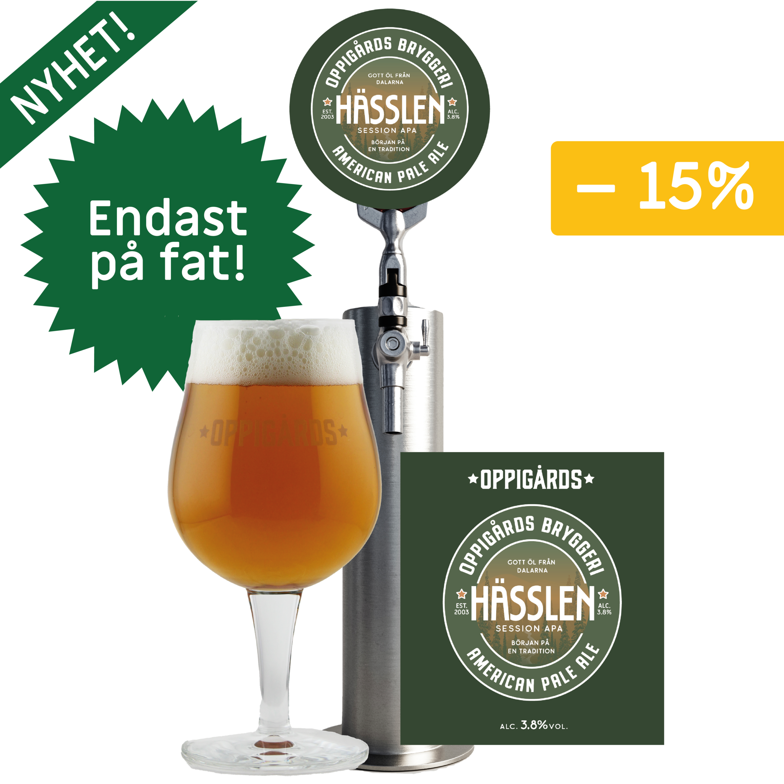 Bild på ölglas, pumpklipp Hässlen och tapptorn